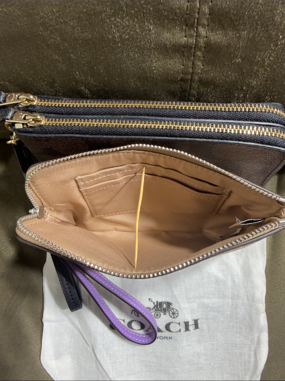 Coach 2 Wristlet Lot Signature Canvas Double Zip & Floral Corner Zip + Dust Bag - Picture 7 of 8